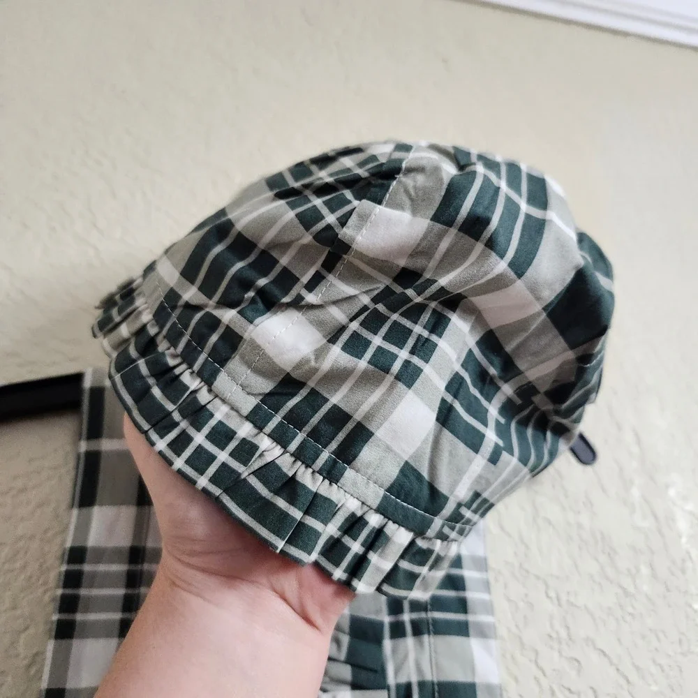 NEW Kate Quinn Girls‎ 12-18M Penelope Green Plaid Pinafore Dress and Bonnet Set